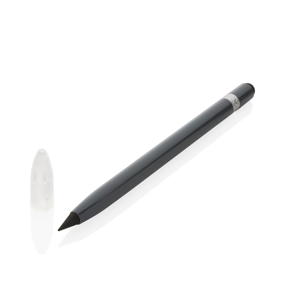 Tintenloser Stift aus Aluminium mit Radiergummi - grau (± PMS 425)